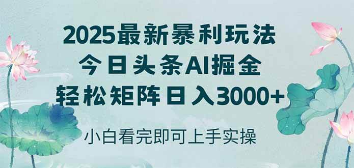 （14933期）今日头条2025年最新暴利玩法，思路简单，复制粘贴，轻松实现矩阵日入3000+网赚项目-副业赚钱-互联网创业-资源整合南风学院