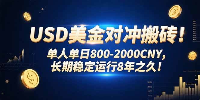 （15551期）USD美金对冲搬砖!单人单日800-2000CNY，长期稳定运行8年之久!网赚项目-副业赚钱-互联网创业-资源整合南风学院
