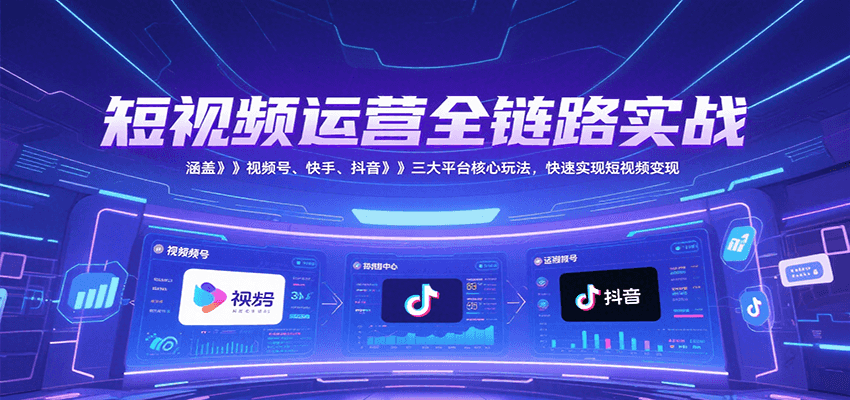 短视频运营全链路实战，涵盖视频号、快手、抖音三大平台核心玩法，快速实现变现！网赚项目-副业赚钱-互联网创业-资源整合南风学院