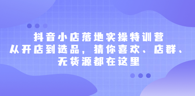 抖音小店落地实操特训营，从开店到选品，猜你喜欢、店群、无货源都在这里网赚项目-副业赚钱-互联网创业-资源整合南风学院
