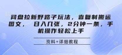 网盘拉新野路子玩法，靠复制搬运图文， 日入几张，2分钟一条，手机操作轻松上手网赚项目-副业赚钱-互联网创业-资源整合南风学院