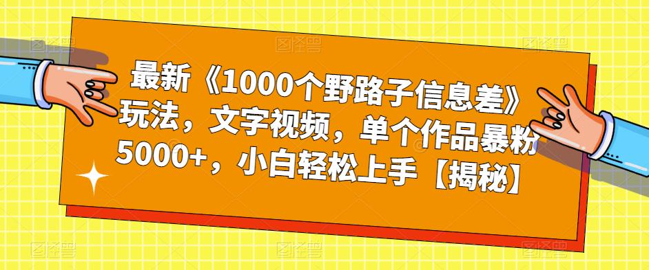 最新《1000个野路子信息差》玩法，文字视频，单个作品暴粉5000+，小白轻松上手【揭秘】网赚项目-副业赚钱-互联网创业-资源整合南风学院