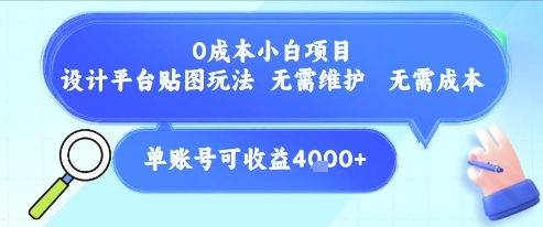 0成本小白项目，设计平台贴图玩法，无需维护，无需成本，单账号单月可产生收益4k+网赚项目-副业赚钱-互联网创业-资源整合南风学院