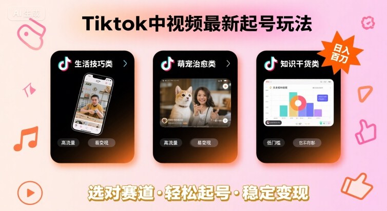 Tiktok中视频最新起号玩法，想要日入百刀，做好这几个赛道就可以了网赚项目-副业赚钱-互联网创业-资源整合南风学院