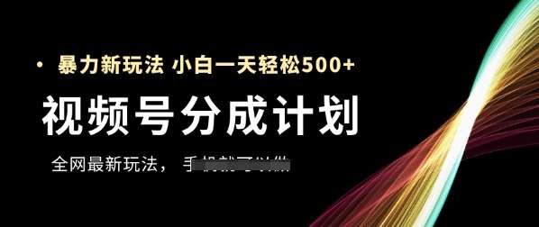 视频号分成计划，全网最暴力玩法，新手一天也能轻松5张+网赚项目-副业赚钱-互联网创业-资源整合南风学院