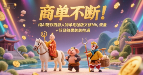 商单不断！纯AI制作西游人物羊毛毡版文旅MV，流量+节目效果统统拉满网赚项目-副业赚钱-互联网创业-资源整合南风学院