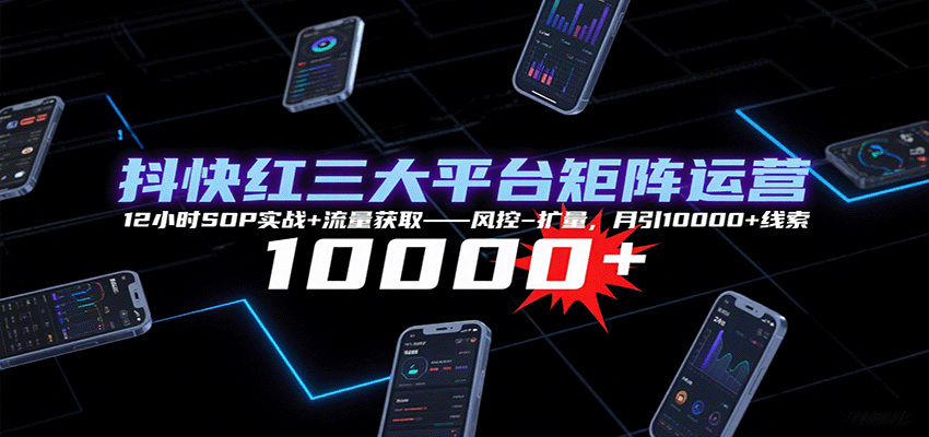 抖快红三大平台矩阵运营，12小时SOP实战+流量获取-风控-扩量，月引10000+线索网赚项目-副业赚钱-互联网创业-资源整合南风学院