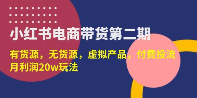 （14186期）小红书电商带货第二期，有货源，无货源，虚拟产品，付费投流，月利润20w网赚项目-副业赚钱-互联网创业-资源整合南风学院