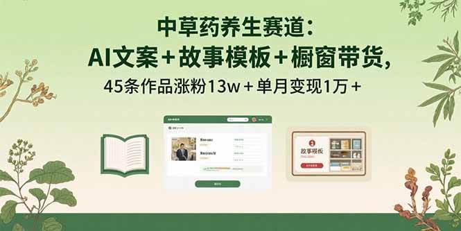 （15925期）中草药养生赛道：AI文案+故事模板+橱带货，45条作品涨粉13w+单月变现1万+网赚项目-副业赚钱-互联网创业-资源整合南风学院