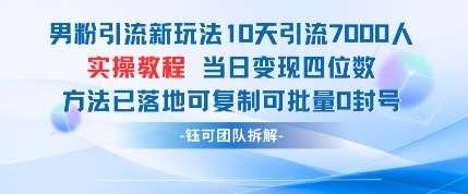 男粉引流新玩法10天引流7000人当日变现四位数可复制可批量0封号网赚项目-副业赚钱-互联网创业-资源整合南风学院