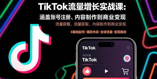 （15791期）TikTok流量增长实战课：涵盖账号注册、流量获取、内容制作到商业变现网赚项目-副业赚钱-互联网创业-资源整合南风学院