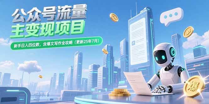 （15412期）公众号流量主变现项目，新手日入四位数，含爆文写作全攻略(更新25年7月)网赚项目-副业赚钱-互联网创业-资源整合南风学院