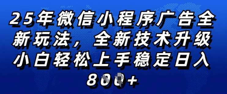 2025年微信小程序全新玩法纯小白易上手，稳定日入多张，技术全新升级，全网首发【揭秘】网赚项目-副业赚钱-互联网创业-资源整合南风学院