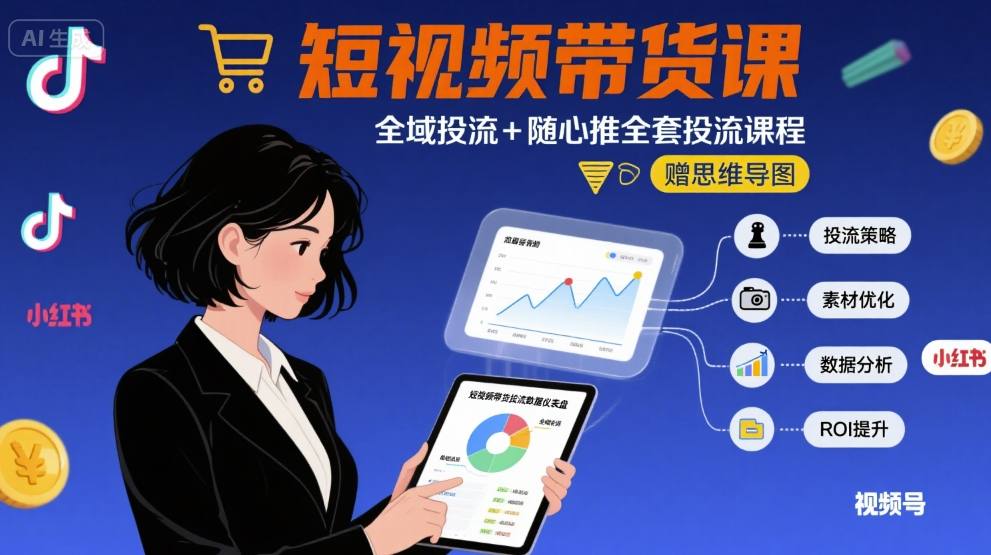 最新短视频带货课，全域投流+随心推全套投流课程+思维导图网赚项目-副业赚钱-互联网创业-资源整合南风学院