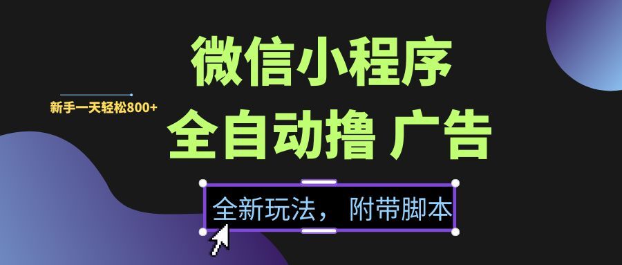 （15134期）微信小程序挂机撸广告，全新玩法，新手一天轻松800+【附带脚本】网赚项目-副业赚钱-互联网创业-资源整合南风学院