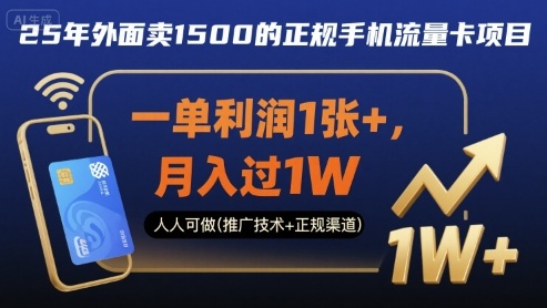 25年外面卖1500的正规手机流量卡项目，一单利润1张+，月入过1W，人人可做(推广技术+正规渠道)【揭秘】网赚项目-副业赚钱-互联网创业-资源整合南风学院