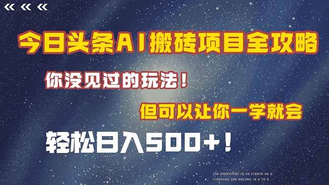 （15053期）今日头条AI搬砖项目全攻略！一学就会，轻松日入500＋！网赚项目-副业赚钱-互联网创业-资源整合南风学院