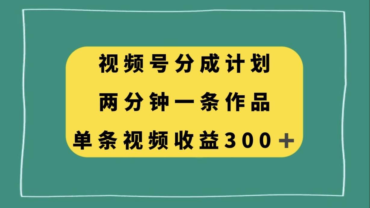 (8000期)视频号分成计划,两分钟一条作品,单视频收益300+网赚项目-副业赚钱-互联网创业-资源整合南风学院