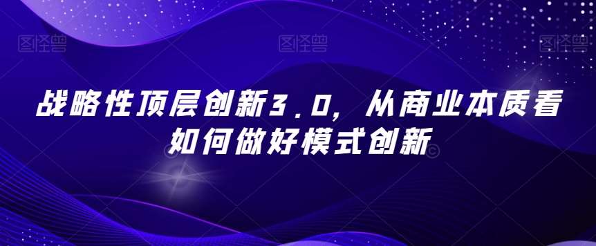 战略性顶层创新3.0，从商业本质看如何做好模式创新网赚项目-副业赚钱-互联网创业-资源整合南风学院