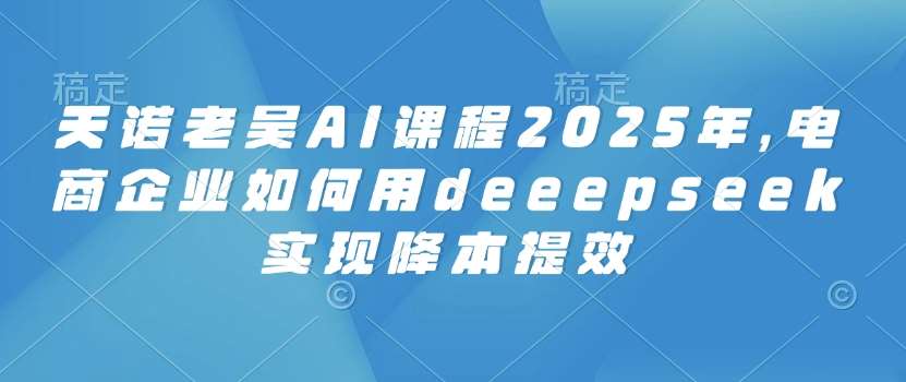 天诺老吴AI课程2025年，电商企业如何用deeepseek实现降本提效网赚项目-副业赚钱-互联网创业-资源整合南风学院