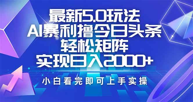 （14336期）今日头条最新5.0玩法，思路简单，复制粘贴，轻松实现矩阵日入2000+网赚项目-副业赚钱-互联网创业-资源整合南风学院