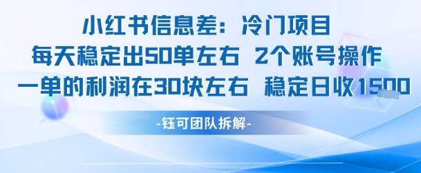 小红书信息差冷门项目一单利润30块每天稳定1.5k左右2个账号操作网赚项目-副业赚钱-互联网创业-资源整合南风学院