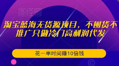 淘宝蓝海无货源项目，不囤货不推广只做冷门高利润代发，花一半时间赚10倍钱网赚项目-副业赚钱-互联网创业-资源整合南风学院