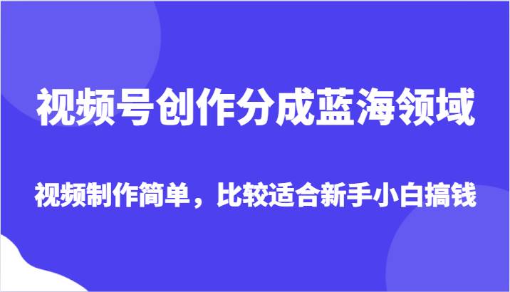 视频号创作分成蓝海领域，视频制作简单，比较适合新手小白搞钱网赚项目-副业赚钱-互联网创业-资源整合南风学院