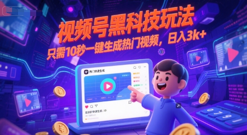 视频号黑科技玩法，只需10秒一键生成热门视频，日入3k+【揭秘】网赚项目-副业赚钱-互联网创业-资源整合南风学院