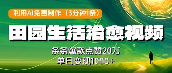 利用AI免费制作田园生活治愈视频，条条爆款点赞20W，单日变现几张网赚项目-副业赚钱-互联网创业-资源整合南风学院