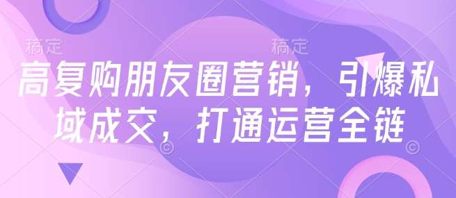 高复购朋友圈营销，引爆私域成交，打通运营全链网赚项目-副业赚钱-互联网创业-资源整合南风学院