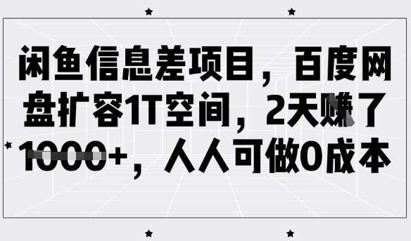 闲鱼信息差项目，百度网盘扩容1T空间，2天收益1k+，人人可做0成本网赚项目-副业赚钱-互联网创业-资源整合南风学院
