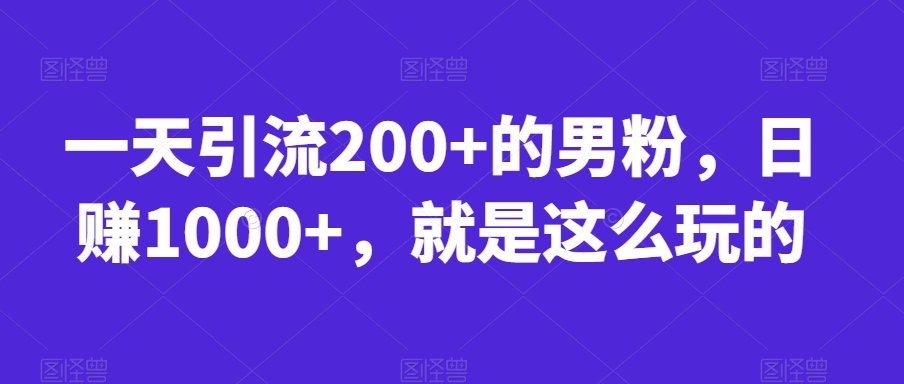 一天引流200+的男粉，日赚1000+，就是这么玩的【揭秘】网赚项目-副业赚钱-互联网创业-资源整合南风学院