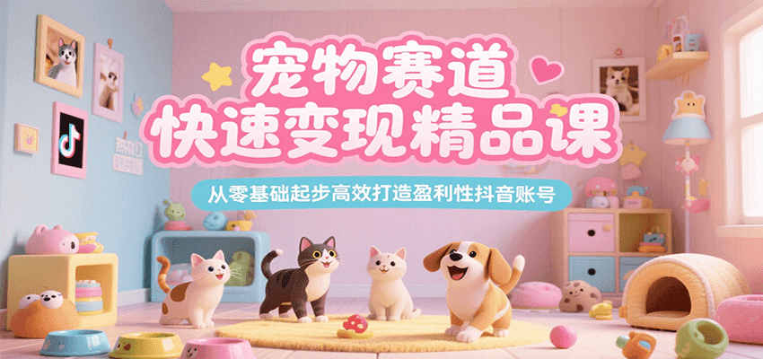 宠物赛道快速变现精品课，从零基础起步高效打造盈利性抖音账号网赚项目-副业赚钱-互联网创业-资源整合南风学院