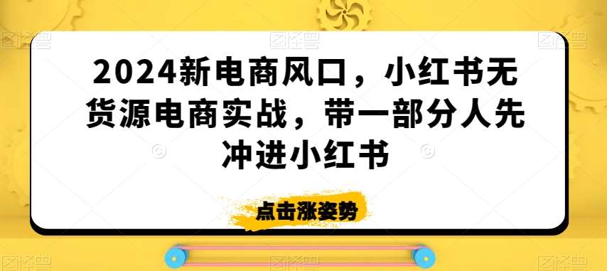 2024新电商风口，小红书无货源电商实战，带一部分人先冲进小红书网赚项目-副业赚钱-互联网创业-资源整合南风学院