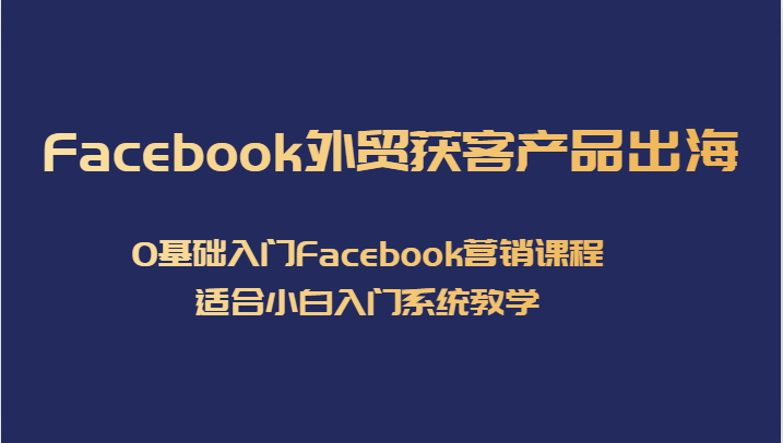 Facebook外贸获客产品出海，0基础入门Facebook营销课程，适合小白入门系统教学网赚项目-副业赚钱-互联网创业-资源整合南风学院