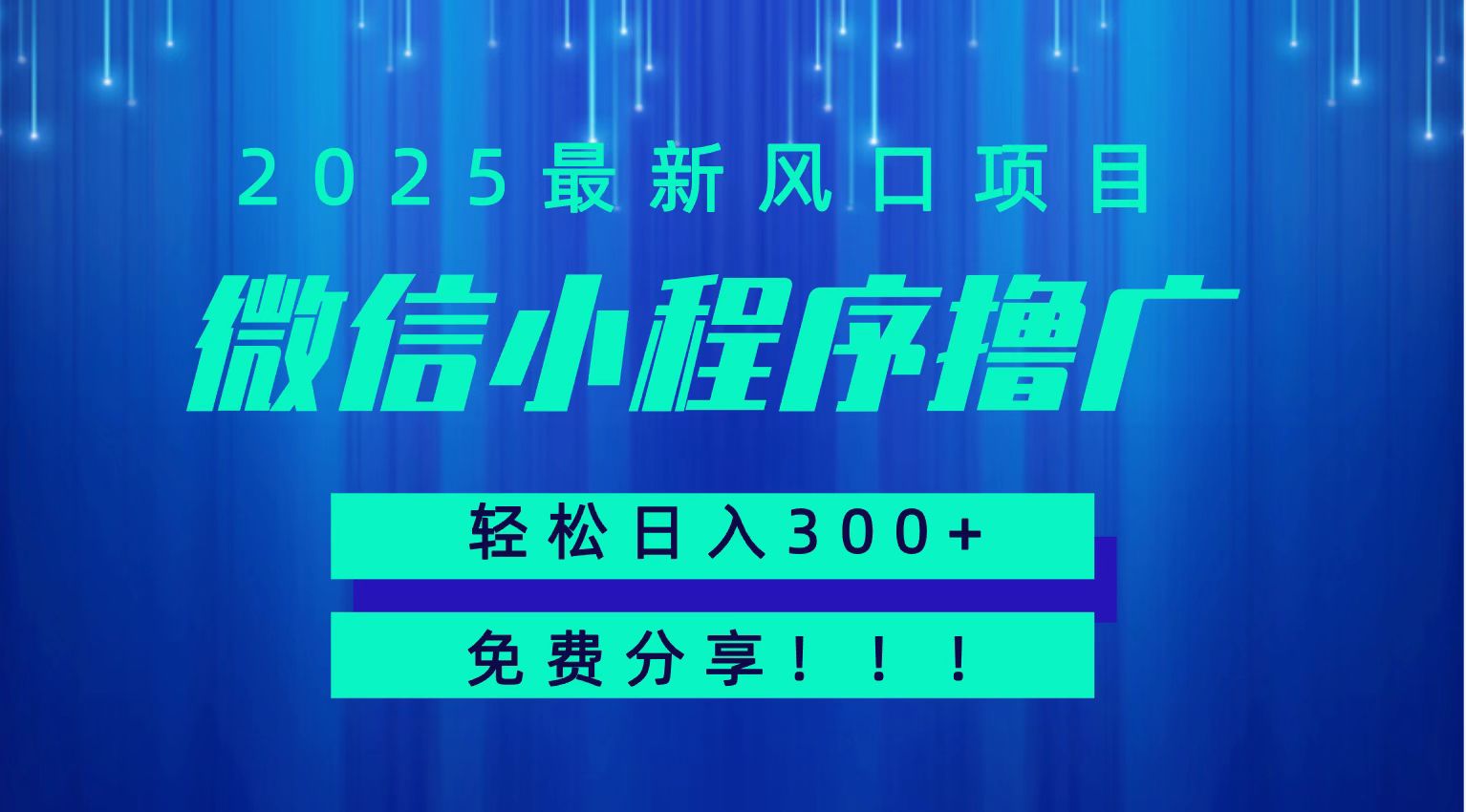 微信小程序撸广，最新风口项目，日入300+ 免费分享 可批量操作 小白可轻松上手！！网赚项目-副业赚钱-互联网创业-资源整合南风学院