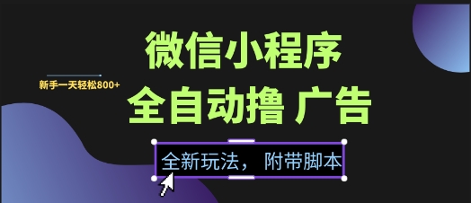 微信小程序全自动撸广告项目，彻底解决没流量的问题，新手一天8张+【揭秘】网赚项目-副业赚钱-互联网创业-资源整合南风学院