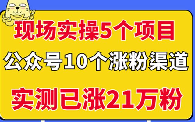 现场实操5个公众号项目，10个涨粉渠道，实测已涨21万粉！网赚项目-副业赚钱-互联网创业-资源整合南风学院