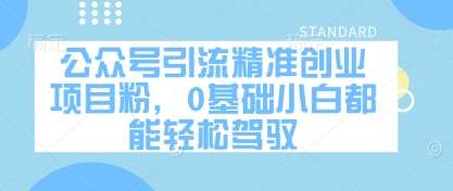 公众号引流精准创业项目粉，0基础小白都能轻松驾驭网赚项目-副业赚钱-互联网创业-资源整合南风学院