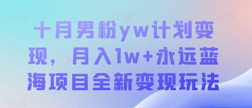十月男粉yw计划变现，月入1w+永远蓝海项目全新变现玩法【揭秘】网赚项目-副业赚钱-互联网创业-资源整合南风学院