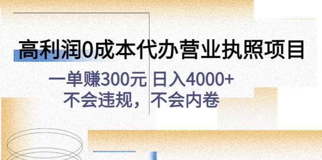 高利润0成本代办营业执照项目：不会违规，不会内卷网赚项目-副业赚钱-互联网创业-资源整合南风学院
