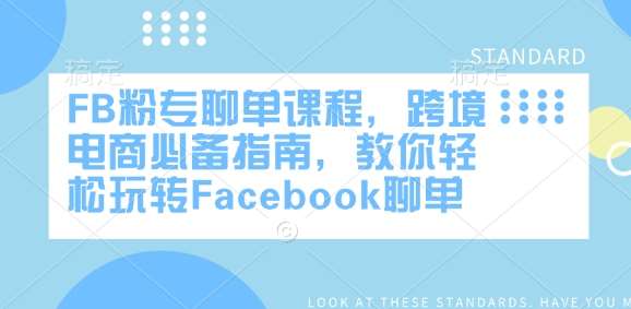 FB粉专聊单课程，跨境电商必备指南，教你轻松玩转Facebook聊单网赚项目-副业赚钱-互联网创业-资源整合南风学院