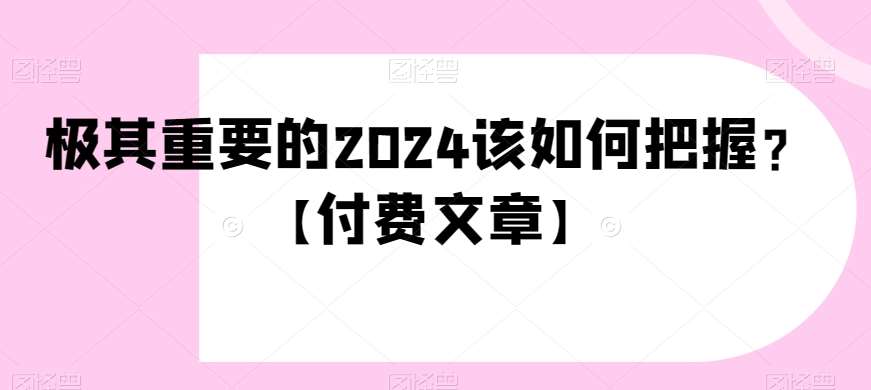 极其重要的2024该如何把握？【付费文章】网赚项目-副业赚钱-互联网创业-资源整合南风学院