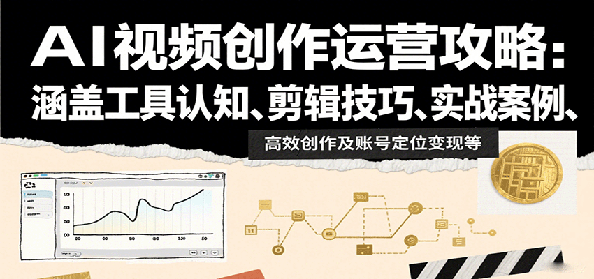 AI视频创作运营攻略：涵盖工具认知、剪辑技巧、实战案例、高效创作及账号定位变现等网赚项目-副业赚钱-互联网创业-资源整合南风学院