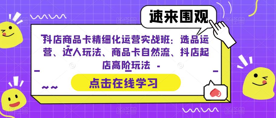 抖店商品卡精细化运营实战班：选品运营、达人玩法、商品卡自然流、抖店起店高阶玩法网赚项目-副业赚钱-互联网创业-资源整合南风学院