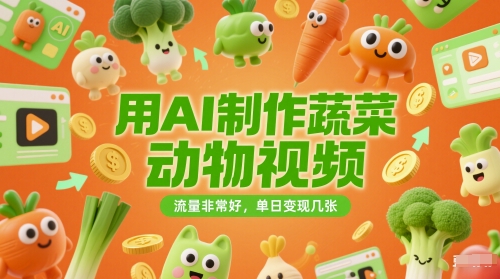 用AI制作蔬菜动物视频,流量非常好,单日变现几张