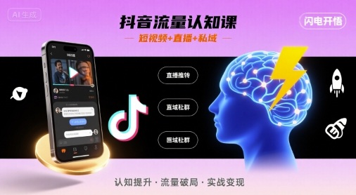 抖音流量认知课，短视频+直播+私域，认知提升，闪电开悟网赚项目-副业赚钱-互联网创业-资源整合南风学院