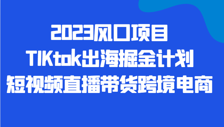 2023风口项目TIKtok出海掘金计划短视频直播带货跨境电商网赚项目-副业赚钱-互联网创业-资源整合南风学院