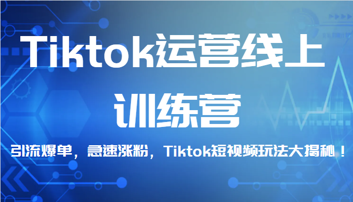 Tiktok运营线上训练营，引流爆单，急速涨粉，Tiktok短视频玩法大揭秘！网赚项目-副业赚钱-互联网创业-资源整合南风学院